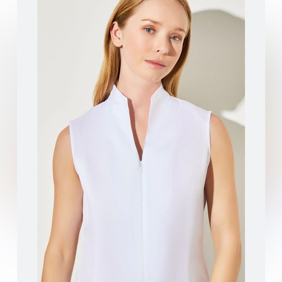 Ming Wang Sleeveless Zip-Up Stretch Cotton Shirt, White - Picture 9 of 12